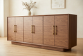 AI-generated concept of a luxury walnut six-door dresser with brass accents