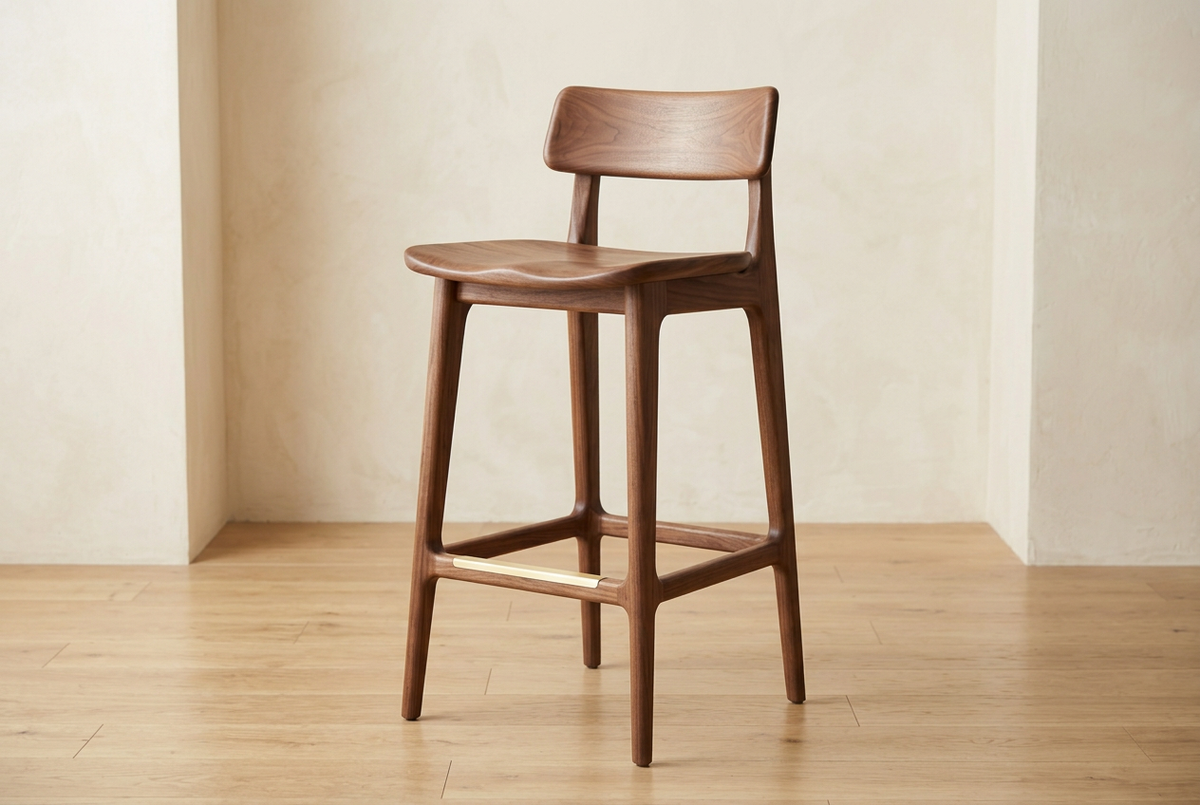 AI-generated high-end custom wooden bar stool concept